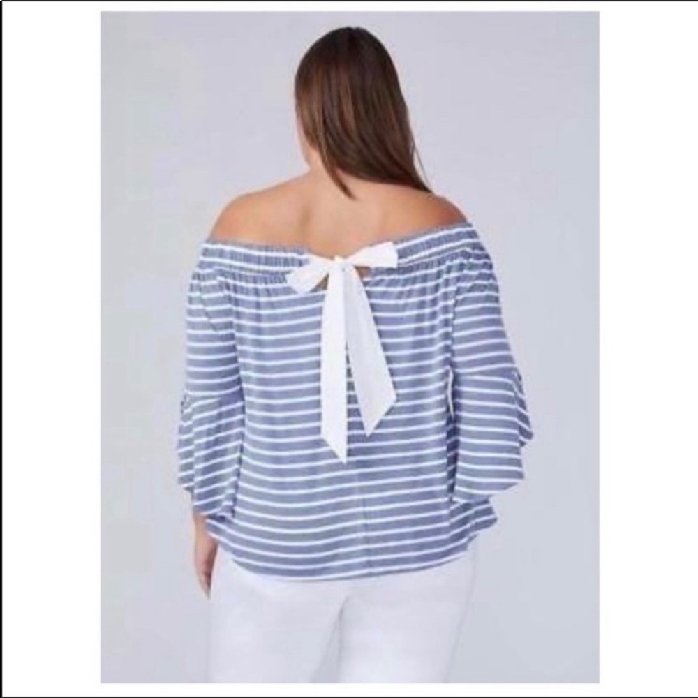 Lane Bryant off the shoulder top w/ stripes & bow